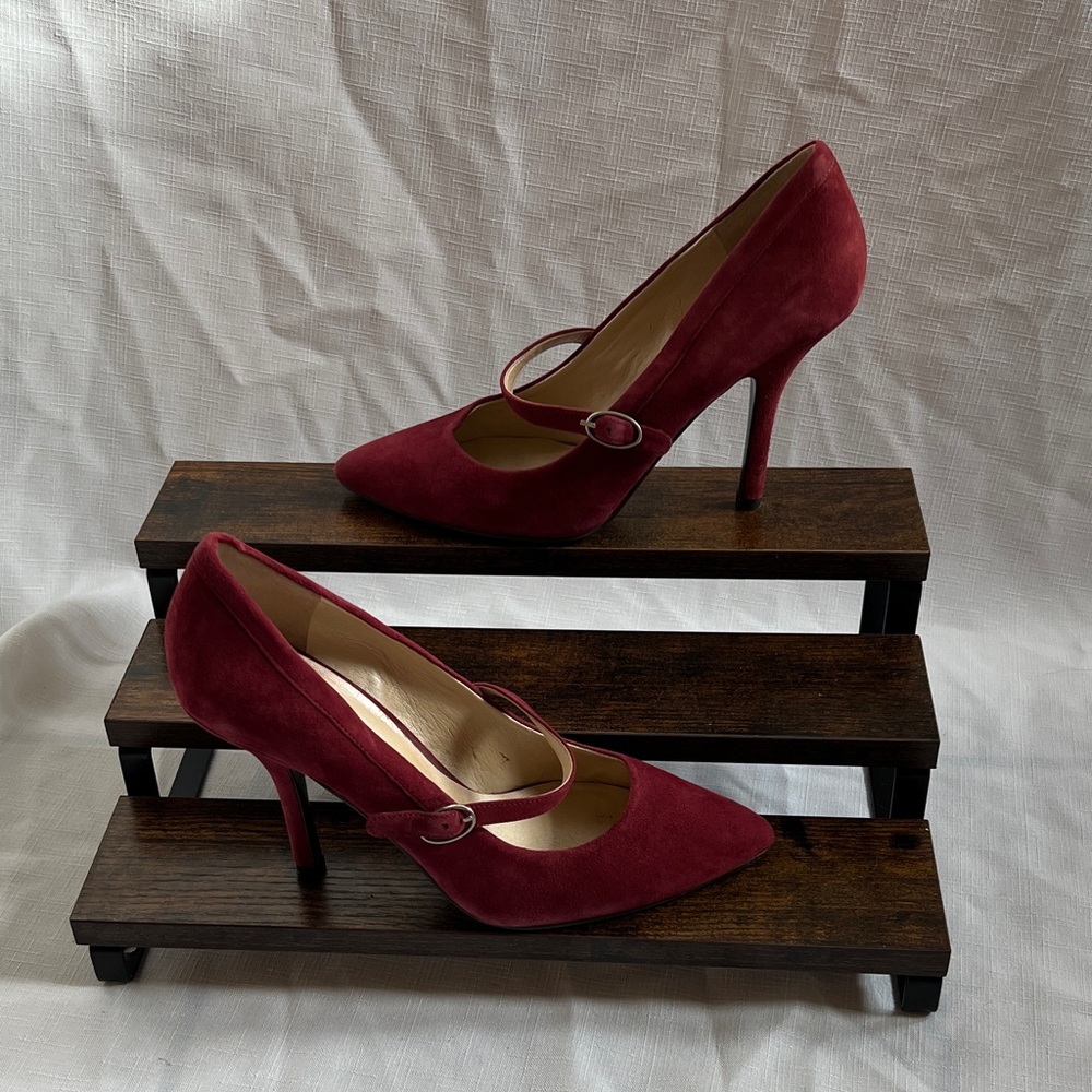 Leather Nine West Burgundy Suede Heels with Strap